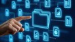 © 69 - Human hand interacting with digital folder icon and data file symbols