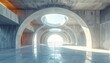 © Moyu - コンクリートアーチが連なる近代建築の廊下と奥から差し込む光