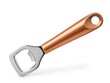 © Abdur - A single metal bottle opener with a copper colored handle isolated on a plain white background view
