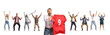 © Ljupco Smokovski - Excited man holding sports jersey and cheering with a group of diverse people