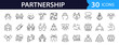 © SMUX - Partnership Web Icon Set in Linear Style. Collection of Collaboration line icons, including agreement, plan, teamwork, synergy, success and win-win solution, cooperative and more. Editable stroke