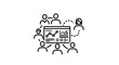 © womsiwor - Teamwork and data analysis meeting with charts and graphs on screen, business strategy concept