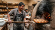 © Dilum - Baker pulling freshly baked bread from a traditional wood-fired oven