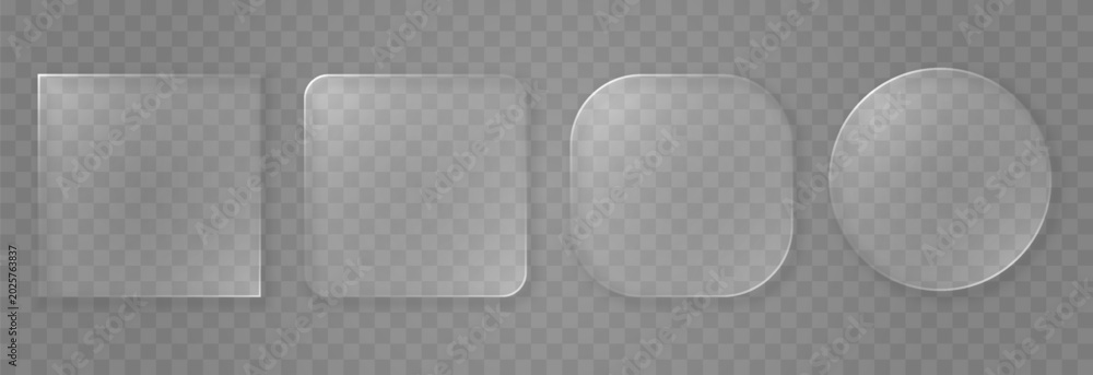 Set of glass elements in different shapes in glassmorphism style ...