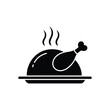 © Mujahid - Roasted whole chicken icon on platter with steam silhouette style for food menu restaurant advertisement or cooking web design.