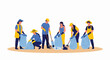 © David - Diverse Group of Volunteers Cleaning Up Trash and Plastic Waste Vector Illustration