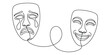 © Vector - Continuous line drawing of happy and sad theater masks