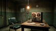 © Manjurul - Retro 1970s police interview room with tape recorder