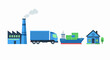 © Rusdan - Global Supply Chain and Logistics Management Concept with Factory, Truck, Cargo Ship and Home Delivery - Flat Vector Illustration