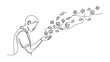© arinda_BJ - Continuous one line drawing of a man blowing autumn leaves.