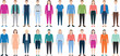 © Yesrath Hasan Sobuj - Diverse set of young men and women avatars standing in row wearing casual smart corporate clothing flat vector illustration collection