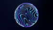 © Aksver - Futuristic cyan glowing sphere with flowing contour lines and dotted digital surface on dark blue background. Abstract AI data globe for technology, science visualization, cyber systems