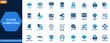 © aura studio - Cloud computing and cybersecurity icon set. Cloud services, server infrastructure, data protection, encryption, storage, hosting, backup, access control. Editable icons collection. Vector.