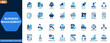 © aura studio - Business management icon set for corporate operations, finance, leadership and teamwork. company, finance, marketing, investment, startup, project planning. Editable icons collection. Vector.