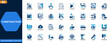 © aura studio - Construction and renovation icon set. Builder, architecture, electrician, plumbing, engineering, machinery, maintenance, tools, safety. Editable icons collection. Vector.