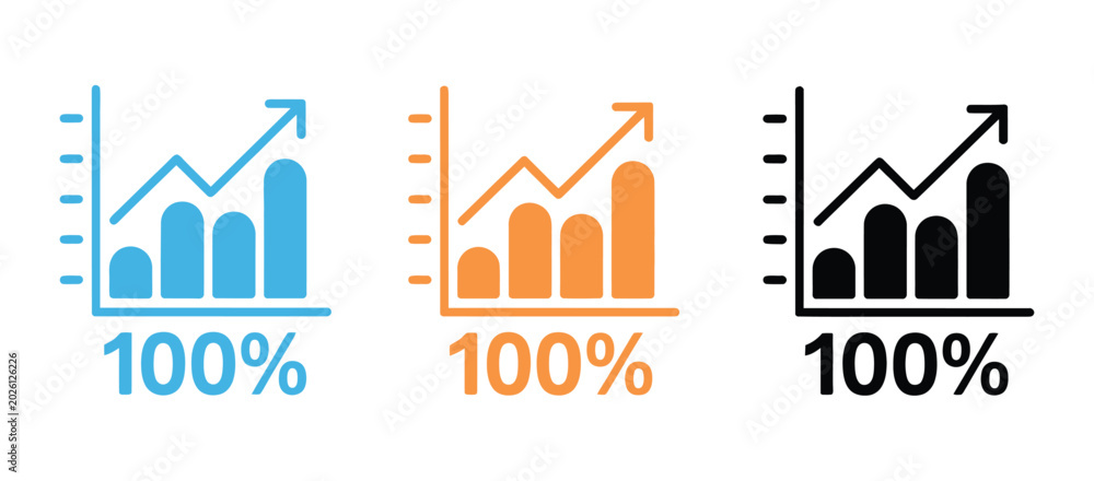 Growth charts vector illustration set, positive business trend and ...