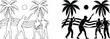 © kajallata - Group of people playing beach volleyball silhouette vector illustration set design.