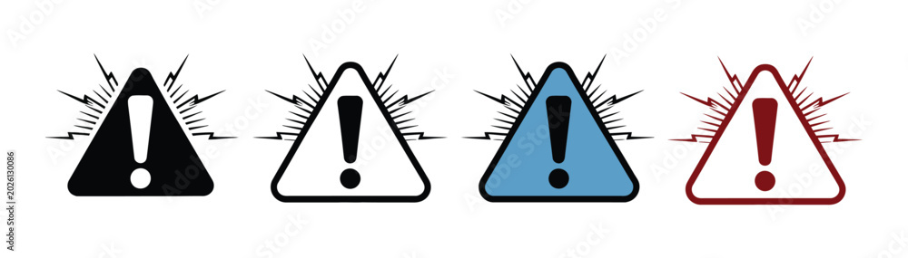 Warning exclamation mark icon vector set with flash effect, alert and ...