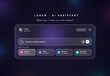 © 24 std - Glassmorphism AI Assistant Search Interface. Loading web page, AI app mockup with UI, UX. Futuristic AI assistant dashboard with glowing glassmorphism search bar, prompt input. Vector web template