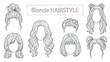 © GW - Collection of modern blonde hairstyle sketches for female hair design.