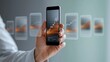© Nataliia_Trushchenko - Hand holding smartphone displaying financial data graphs with transparent overlays of stock market trends in a modern office environment