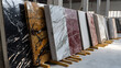 © A2Z AI  - Selection of vibrant natural stone slabs showcasing a variety of colors and intricate patterns, perfect for luxurious architectural design projects