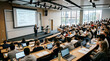© CreativeNest - A large classroom with students and a teacher, engaged in a physics lesson on quantum mechanics