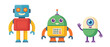 © bobo wang - This vibrant image features three cheerful cartoon robots, each uniquely designed, showcasing various colors and playful expressions, perfect for children's media.