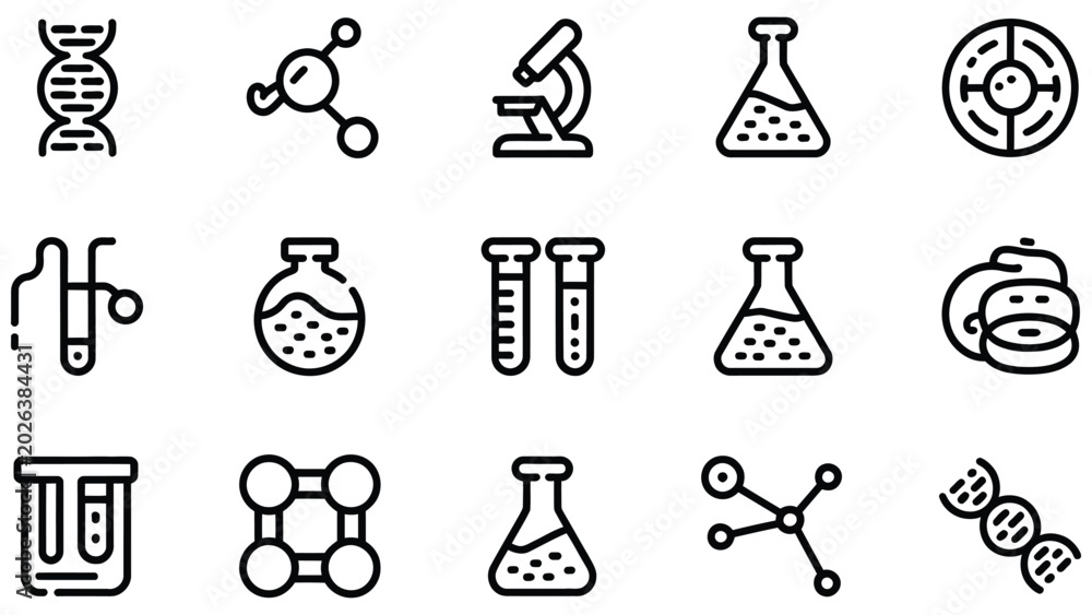 Science and laboratory icons including DNA molecule microscope and ...