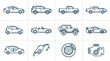 © Sastro - Collection of various car types and automotive parts icons.