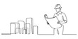 © TuniRani - Continuous line drawing of an engineer looking at building blueprints