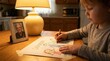 © MDRifat - Young Child Drawing Large Artwork at Desk with Photo Frame