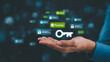 © SM - Man presenting digital passkey technology for secure online authentication and data protection with glowing icons and lock symbols.