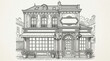 © Keb - Vintage Building Facade Drawing with Shops and Windows.