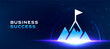 © StudioPixel2 - Business success technology background with glowing mountain achievement symbol on dark blue futuristic interface. Modern business growth vector banner for presentation, leadership, target