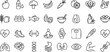 © ROP - Healthy food fitness human anatomy outline icons set for nutrition and body health with water bottle, olive oil