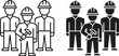 © Azizul - Group of construction workers wearing hard hats holding hammer vector icon set for industrial labor team