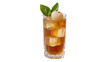 © TONSTOCK - Tall glass of iced tea with lychee and basil garnish, isolated on transparent background