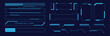 © VisionaryFrames - Sci-Fi HUD system loading and tech progress bar elements set. Vector illustration of neon futuristic technology dashboard borders, UI status indicators, and digital callout pointers on dark backdrop.