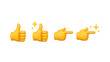 © creative zone - Yellow hand emoji set with thumbs up and pointing gestures isolated on transparent background