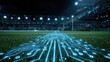 © Wayyu - Futuristic Digital Grid on a Sports Field at Night.