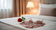 © Suta - Intimate Lingerie Set and a Red Rose on a Bed, Suggesting Romance and Luxury