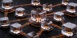 © Giggles - Autonomous AI Agent Orchestration Hub With Transparent Glass Nodes Glowing Amber Data Connections Dark Technology Background