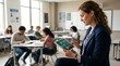 © Alexandr - Teacher reviewing AI-driven adaptive learning data in classroom