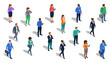 © Sandaruwan - Diverse business people standing and walking while using phones and digital tablets | Isometric vector illustration of diverse corporate professionals