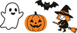 © Forky - Cute Halloween Characters Set with Ghost Pumpkin Bat and Little Witch Illustration