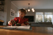 © Johnér - Boy painting with brush while sitting at table in home