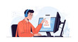 © Tia - Programmer working on computer, encountering system error, modern illustration