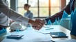 © peach - Successful businessman handshake after a great deal partnership and financial growth concept