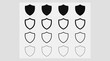 © Muhammad - Progressive shield icon grid, black to faint outlines, visual gradation of shading intensity, minimalist design study on hierarchy and contrast.